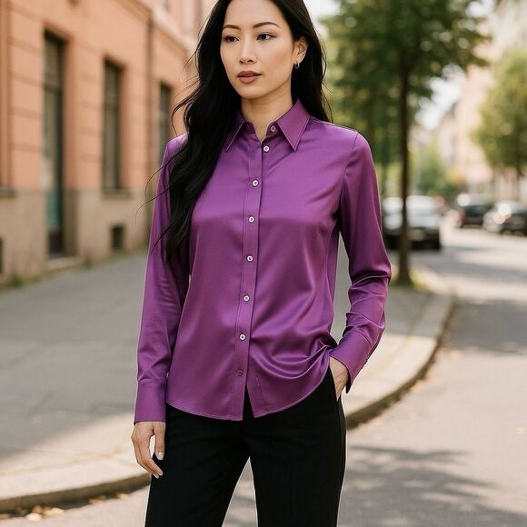 Ramy Brook NWT Vibrant Lavender Button-Down Shirt - Picture 1 of 4